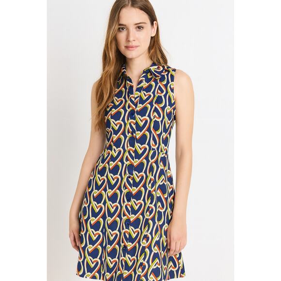 CAbi SZ XS Hola Collection Amour Hearts Blue Button Down Dress #5370 - Picture 1 of 8